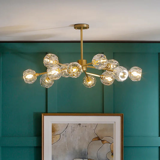 Modern Brass Crystal Sputnik Chandelier | Luxury Multi Light Fan