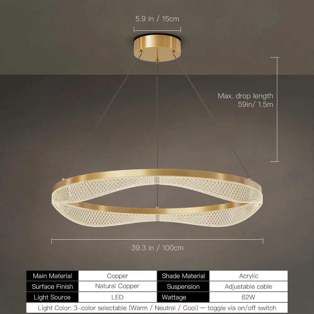 Gold Ring Chandelier with Acrylic LED Diffuser for Dining Room