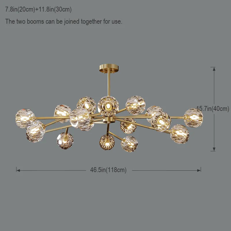 Modern Brass Crystal Sputnik Chandelier | Luxury Multi Light Fan
