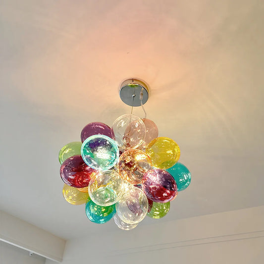 Whimsical Colorful Bubble Chandelier - Rainbow Glass Ball Pendant Light