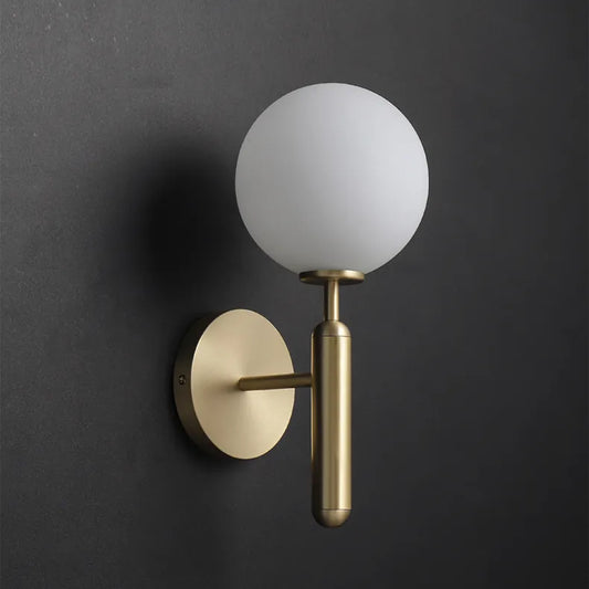 Brass Globe Wall Sconce | Modern Brass Milk Glass Vanity Light