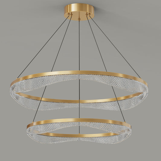 Two Tier Gold Chandelier with Acrylic LED Rings for Dining
