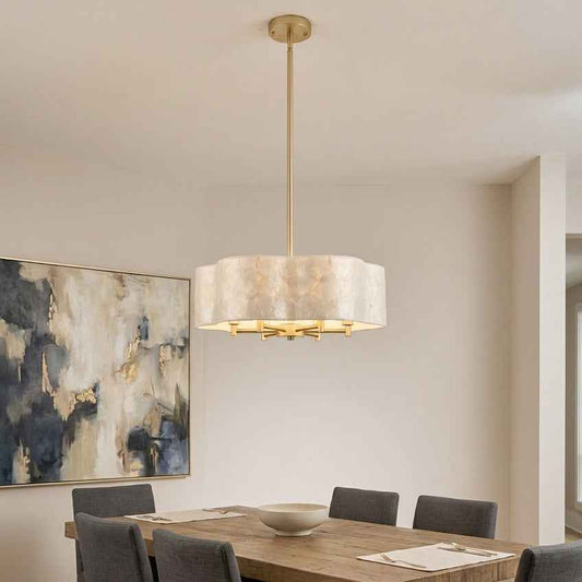 19.7" Flower Capiz Shell Chandelier | 6-Light Coastal Seashell Pendant Light with Adjustable Stem