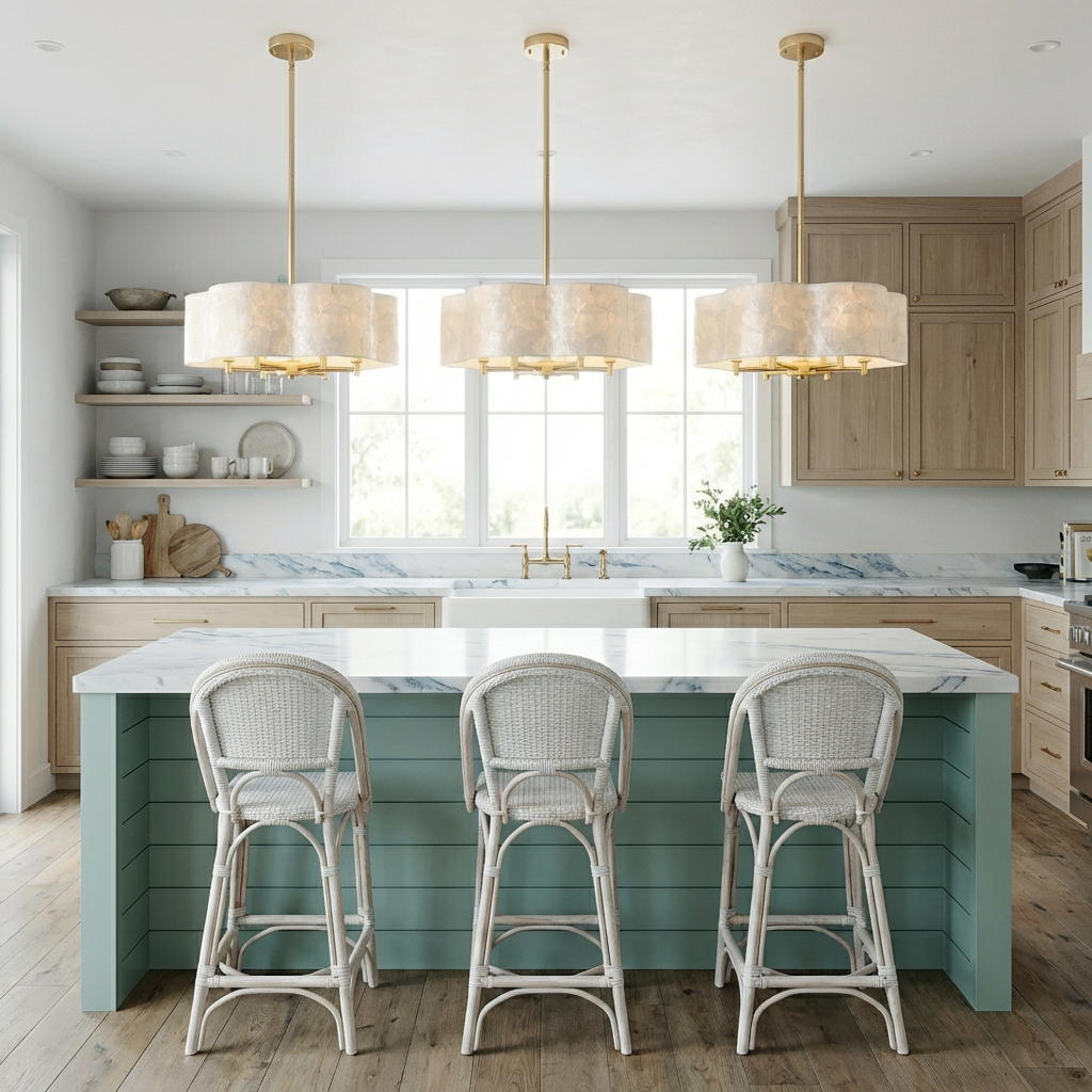 19.7" Flower Capiz Shell Chandelier | 6-Light Coastal Seashell Pendant Light with Adjustable Stem