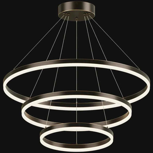 3-Tier LED Ring Chandelier in Blackened Copper, 24-47 Inch