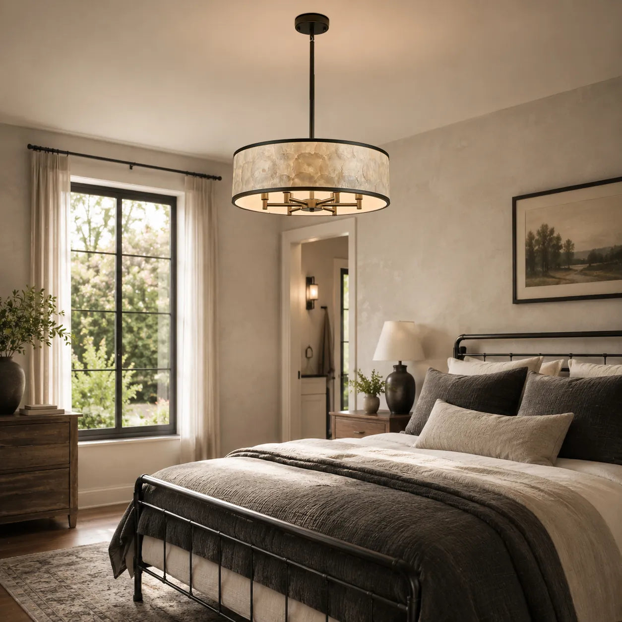 Lustre tambour 20 po en coquille de Capiz