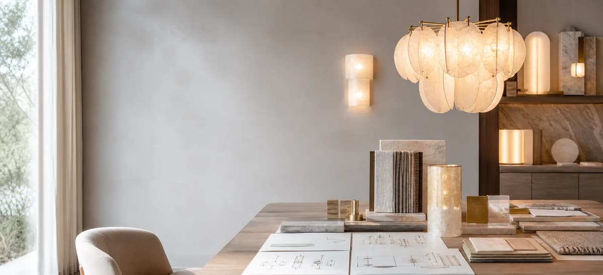 Interior design studio with Hushwing lighting samples