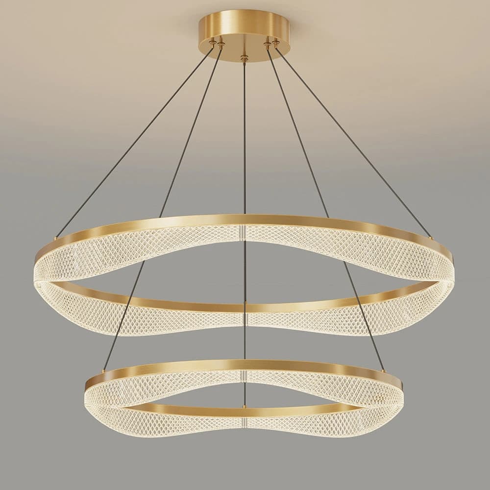 Two Tier Gold Chandelier with Acrylic LED Rings for Dining