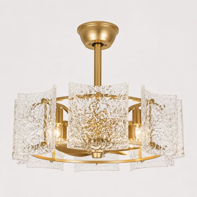 Luxury Glass Ceiling Fan Chandelier Reversible GoldFandolier