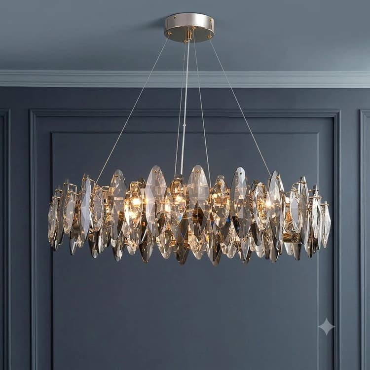 Modern Smoked Crystal Chandelier | Gold Statement Light
