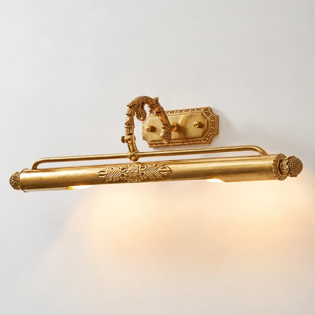 Wide View of Antique Gold Copper French Rococo Picture Light Mounted on Wall