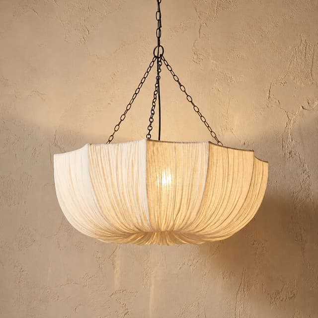 Cream Pleated Fabric Chandelier SculpturalPendant ForBedroom