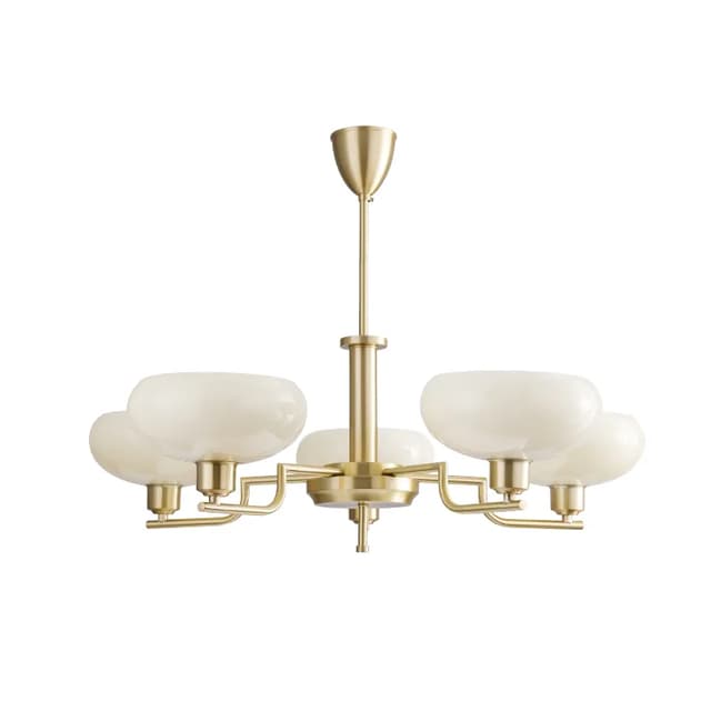 Opal Glass Chandelier | Mid-Century Brass & Chrome