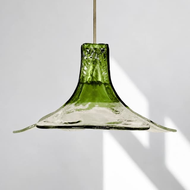 Green Textured Glass Flower Pendant Light with Wide Curved Shade