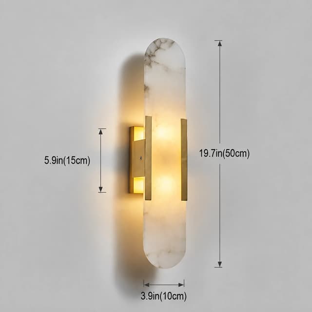 19.7 inch natural alabaster wall sconce with gold finish metal frame