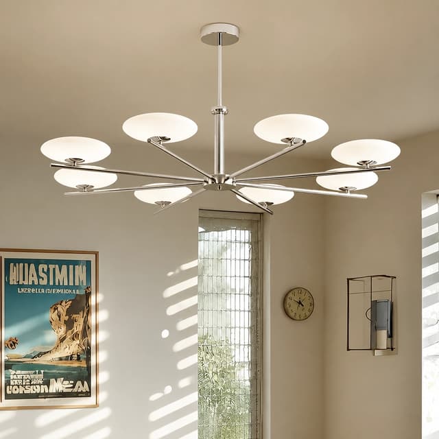 Opal Glass Sputnik Chandelier | Polished Chrome For Living