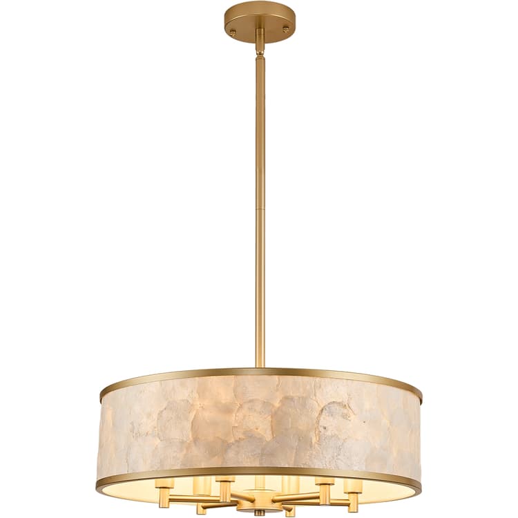 19.7" Gold Capiz Shell Drum Chandelier for Dining Room