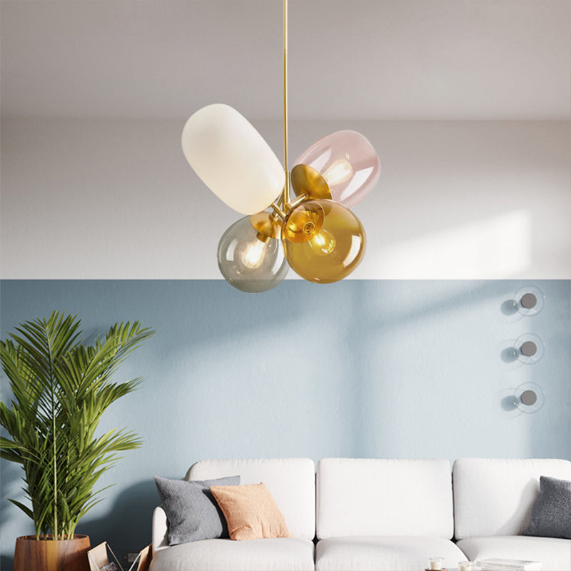Multi Colored Glass Globe Chandelier | Modern Gold Bubble Light