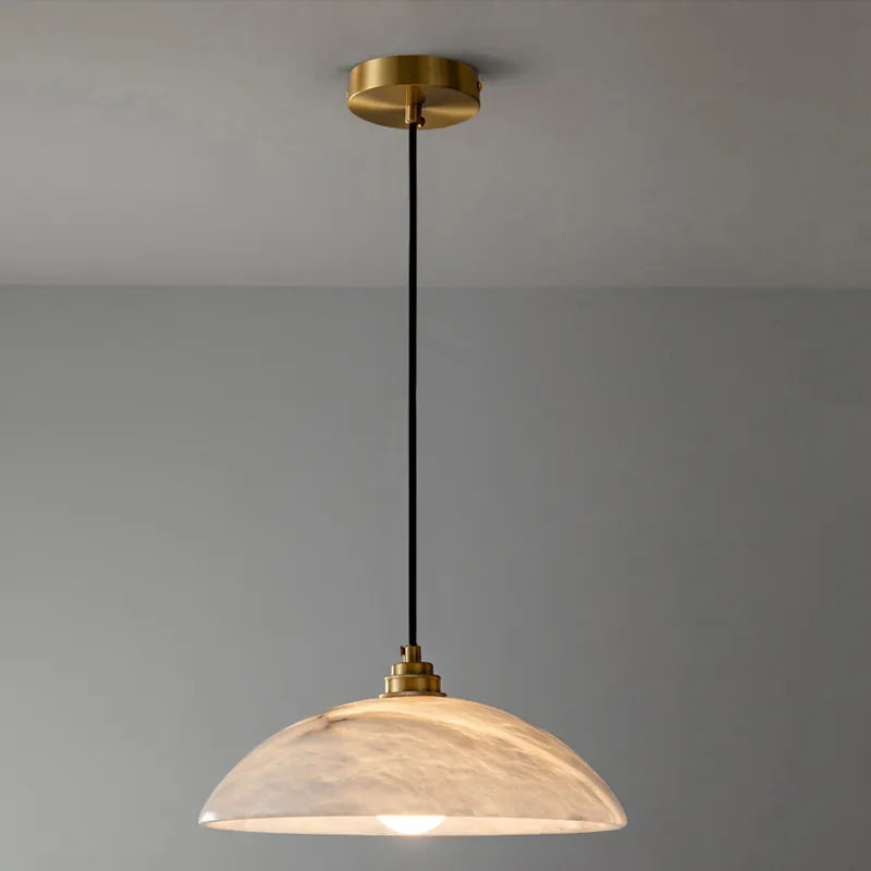 Natural Alabaster Pendant Light | Modern Brass Stone Lamp