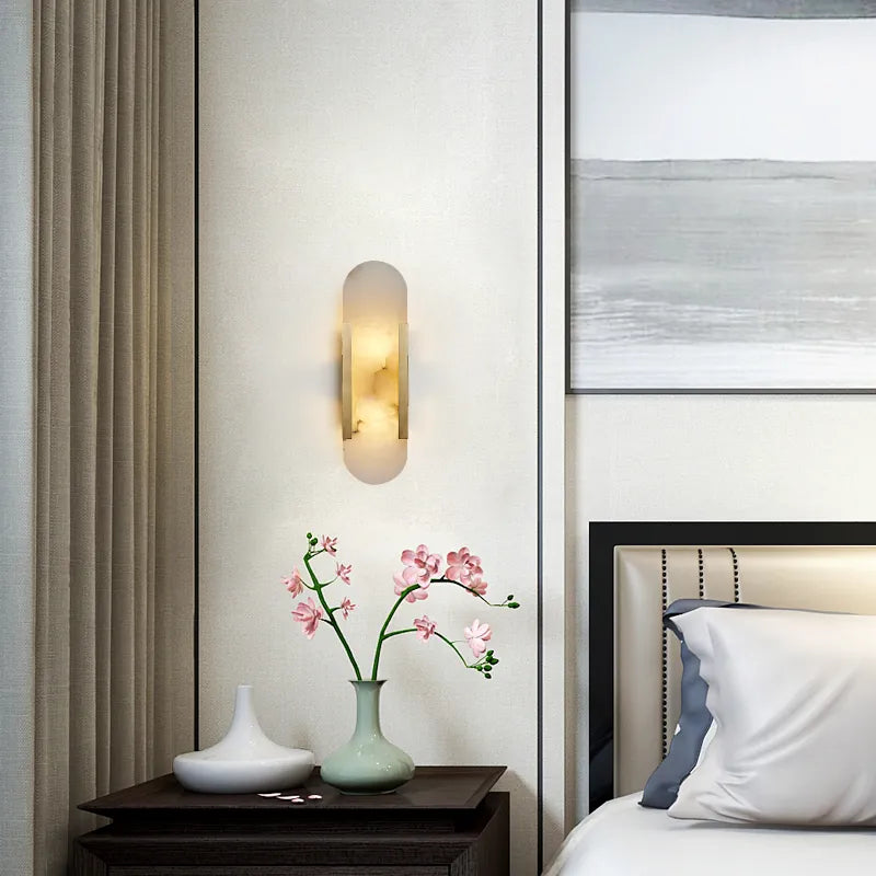 Brass Alabaster Wall Sconce | Luxury Linear Stone Vanity Light Fixture
