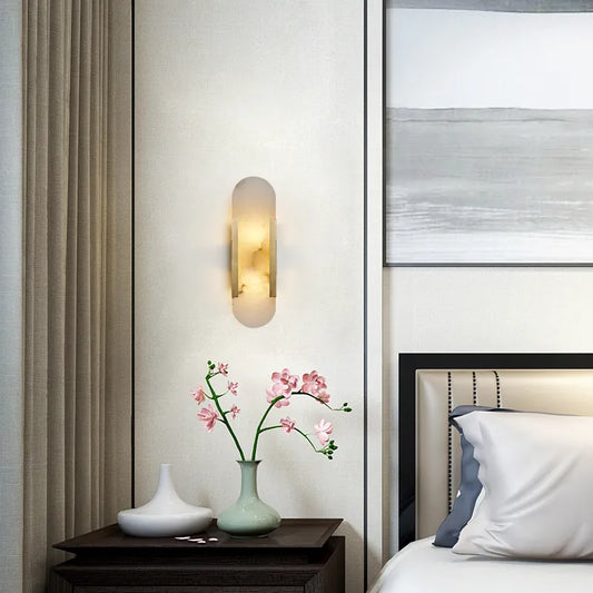 Brass Alabaster Wall Sconce | Luxury Linear Stone Vanity Light Fixture