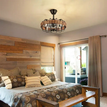 Rattan Ceiling Fan Chandelier | Boho Vintage Cage Fandolier