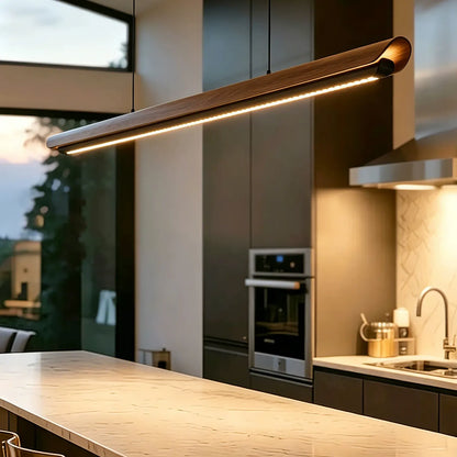 Organic Modern Walnut Linear Pendant Light - Minimalist Black LED Island Chandeliers