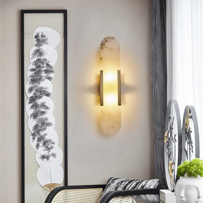 Brass Alabaster Wall Sconce | Luxury Linear Stone Vanity Light Fixture