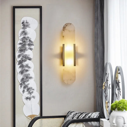 Brass Alabaster Wall Sconce | Luxury Linear Stone Vanity Light Fixture