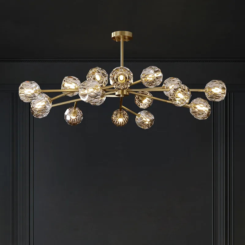 Modern Brass Crystal Sputnik Chandelier | Luxury Multi Light Fan