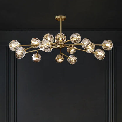Modern Brass Crystal Sputnik Chandelier | Luxury Multi Light Fan