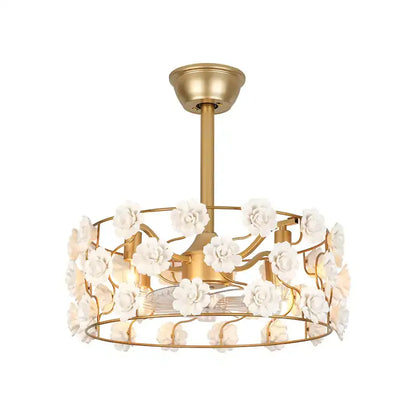 Hushwing 20" Floral Ceramic Fandelier - Gold Ceiling Fan Light