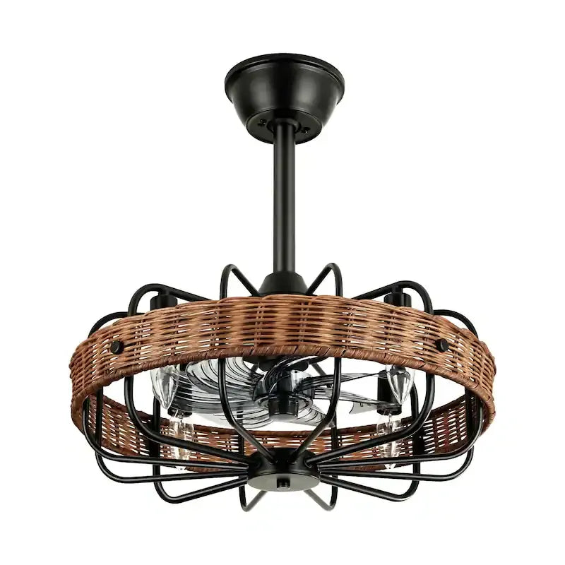 Rattan Ceiling Fan Chandelier | Boho Vintage Cage Fandolier