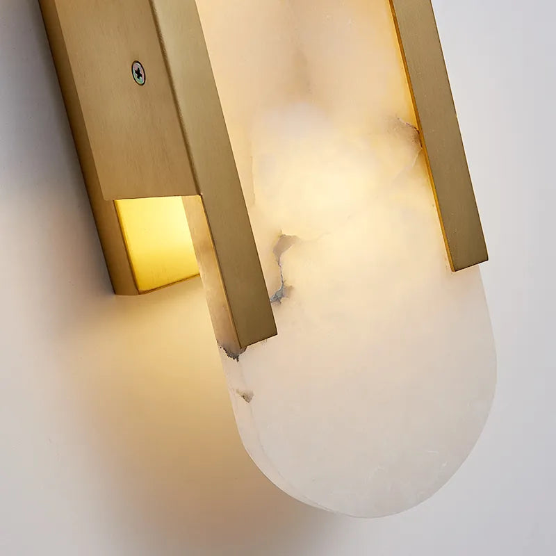 Brass Alabaster Wall Sconce | Luxury Linear Stone Vanity Light Fixture