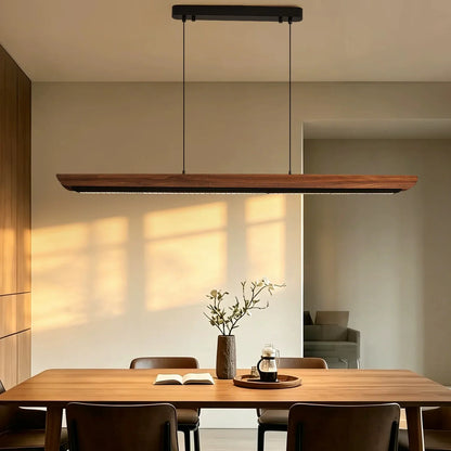 Organic Modern Walnut Linear Pendant Light - Minimalist Black LED Island Chandeliers