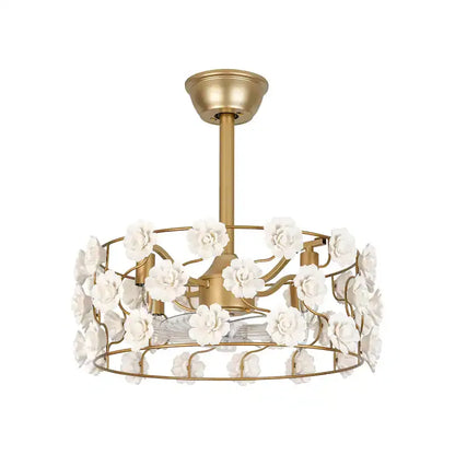 Hushwing 20" Floral Ceramic Fandelier - Gold Ceiling Fan Light