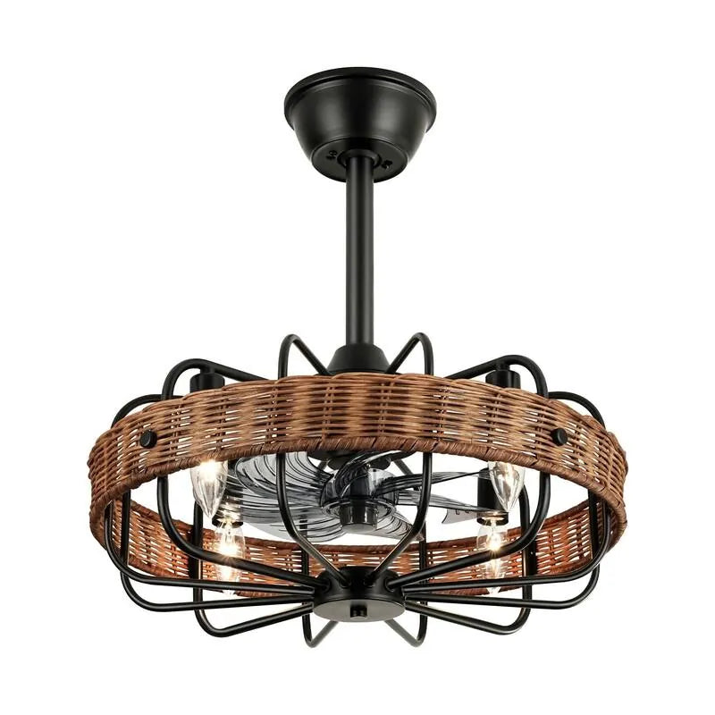 Rattan Ceiling Fan Chandelier | Boho Vintage Cage Fandolier