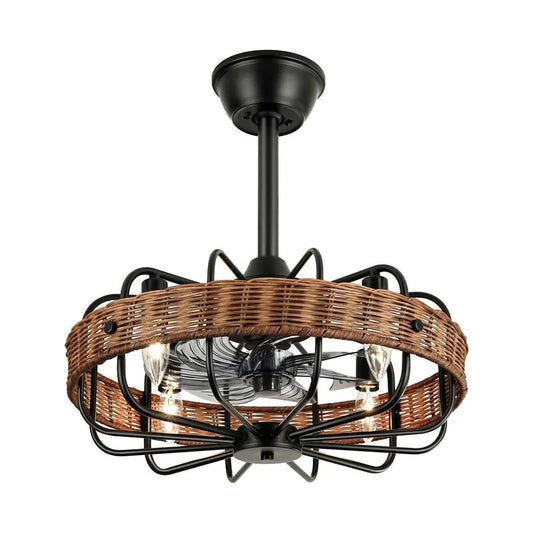 Rattan Ceiling Fan Chandelier | Boho Vintage Cage Fandolier