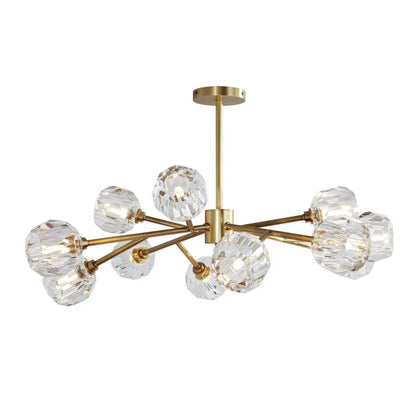 Modern Brass Crystal Sputnik Chandelier | Luxury Multi Light Fan