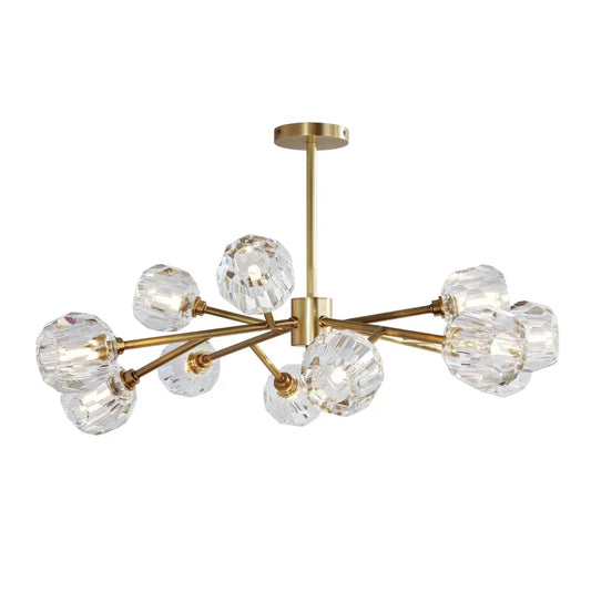 Modern Brass Crystal Sputnik Chandelier | Luxury Multi Light Fan