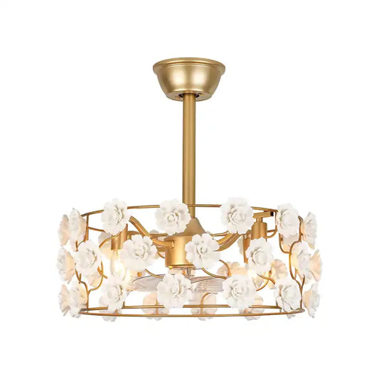Hushwing 20" Floral Ceramic Fandelier - Gold Ceiling Fan Light