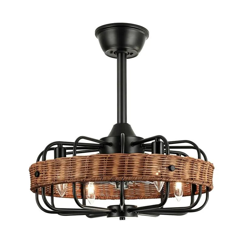 Rattan Ceiling Fan Chandelier | Boho Vintage Cage Fandolier