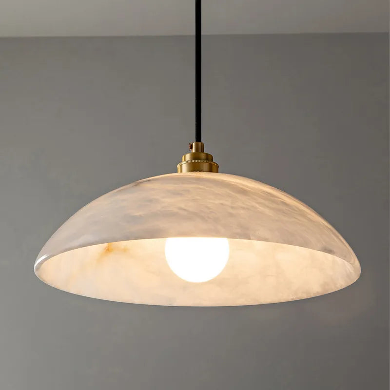 Natural Alabaster Pendant Light | Modern Brass Stone Lamp