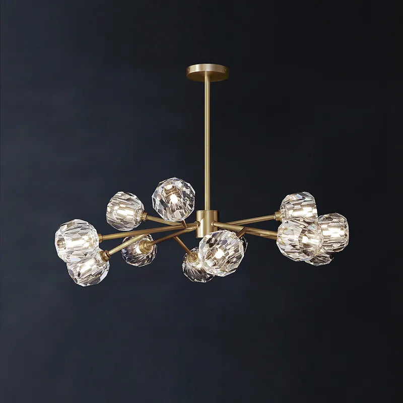 Modern Brass Crystal Sputnik Chandelier | Luxury Multi Light Fan