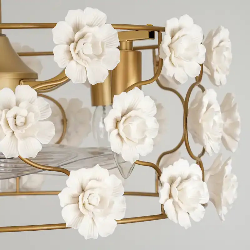 Hushwing 20" Floral Ceramic Fandelier - Gold Ceiling Fan Light