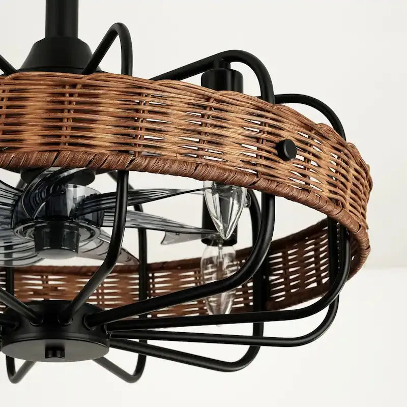 Rattan Ceiling Fan Chandelier | Boho Vintage Cage Fandolier