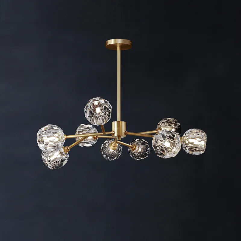 Modern Brass Crystal Sputnik Chandelier | Luxury Multi Light Fan