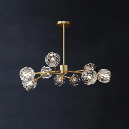 Modern Brass Crystal Sputnik Chandelier | Luxury Multi Light Fan