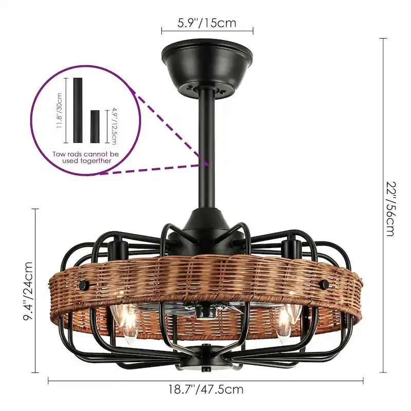 Rattan Ceiling Fan Chandelier | Boho Vintage Cage Fandolier