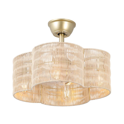 Rattan Fandelier with Light | Flower Shaped Boho Ceiling Fan